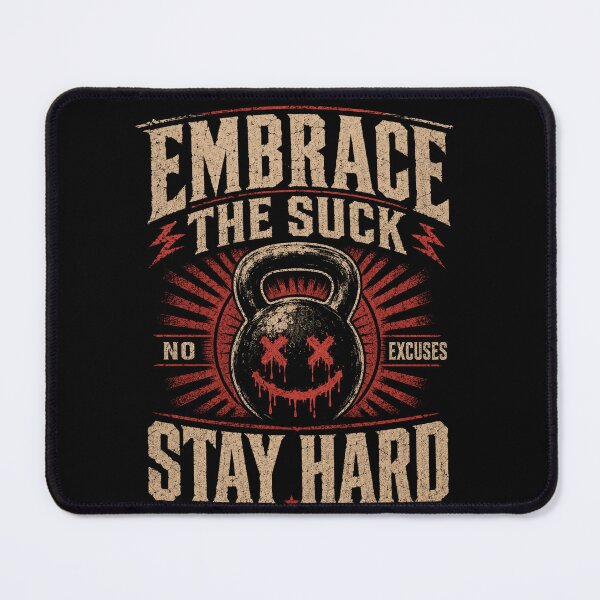 Item preview, Embrace The Suck Stay Hard No Excuses Kettlebell Gym Motivation designed and sold by FocusedPatterns.