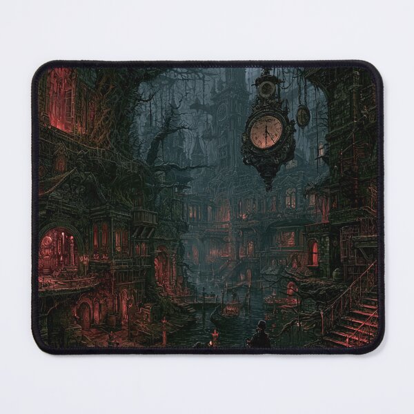 Item preview, Velmoor: The Hanging Clock | Dark Fantasy Drowned City Gothic Canal Art Print designed and sold by Opetis.