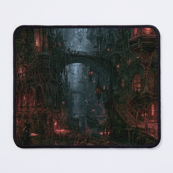 Item preview, Velmoor: The High Quarter | Dark Fantasy Gothic City Canal Art Print designed and sold by Opetis.