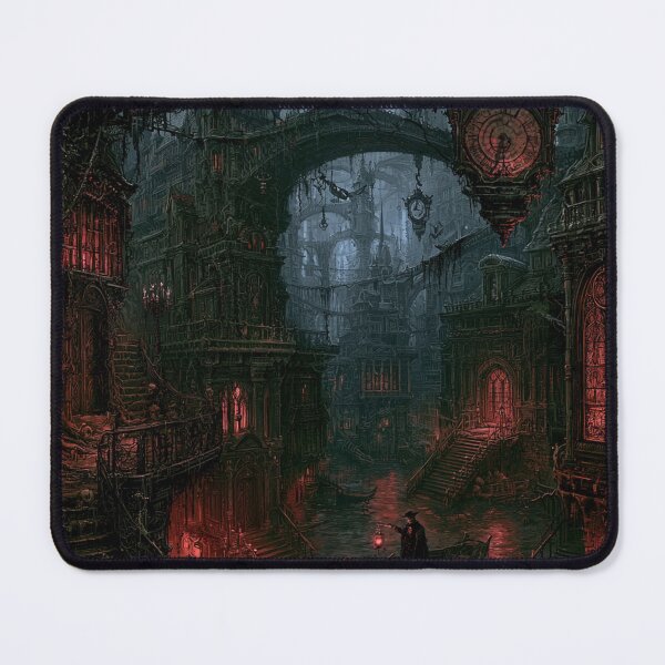 Item preview, Velmoor: The Plague Passage | Dark Fantasy Gothic Plague Doctor Canal Art Print designed and sold by Opetis.