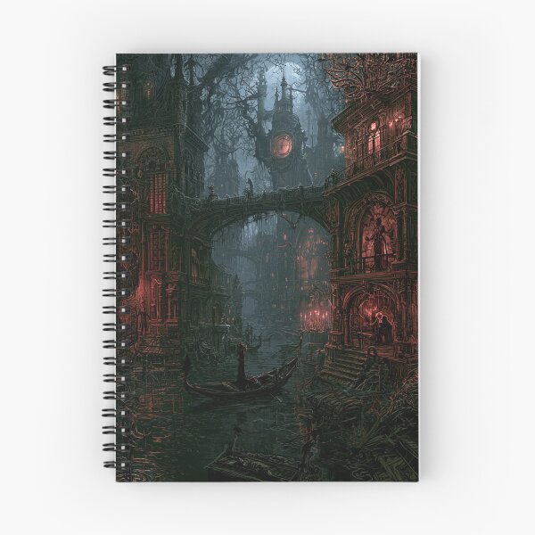 Item preview, Velmoor: The Red Balcony | Dark Fantasy Gothic Canal Night Art Print designed and sold by Opetis.