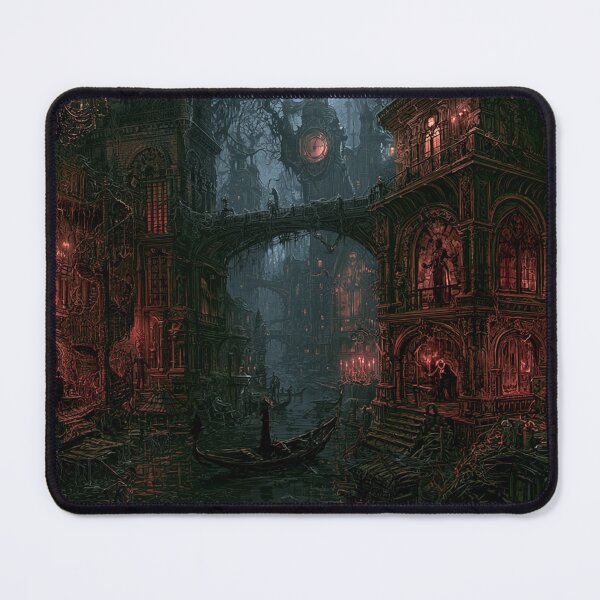 Item preview, Velmoor: The Red Balcony | Dark Fantasy Gothic Canal Night Art Print designed and sold by Opetis.