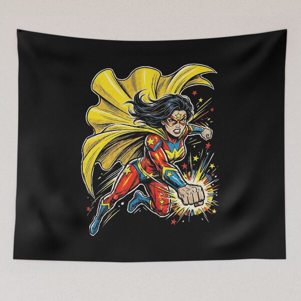 Item preview, Superhero Woman Star Cape Retro Comic Pop Art designed and sold by graphixpolash.