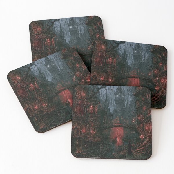 Item preview, Velmoor: The Red Water | Dark Fantasy Gothic Crimson Canal Art Print designed and sold by Opetis.
