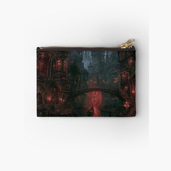 Item preview, Velmoor: The Red Water | Dark Fantasy Gothic Crimson Canal Art Print designed and sold by Opetis.