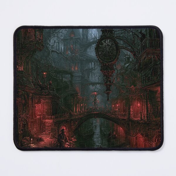 Item preview, Velmoor: The Street Clock | Dark Fantasy Drowned City Gothic Art Print designed and sold by Opetis.