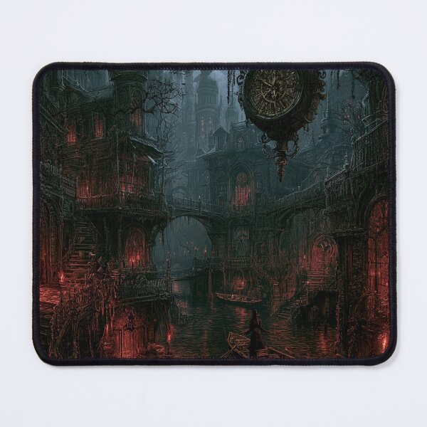 Item preview, Velmoor: The Suspended Face | Dark Fantasy Ornate Gothic Clock Canal Art Print designed and sold by Opetis.