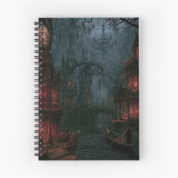 Item preview, Velmoor: The Three Faces | Dark Fantasy Clockmaker Gothic Canal Art Print designed and sold by Opetis.