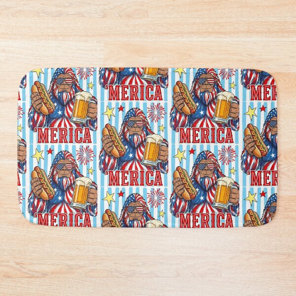 Item preview, Bigfoot 4th of July Patriotic American Flag Sasquatch Beer Drinking Hotdog designed and sold by HalloweenGift.
