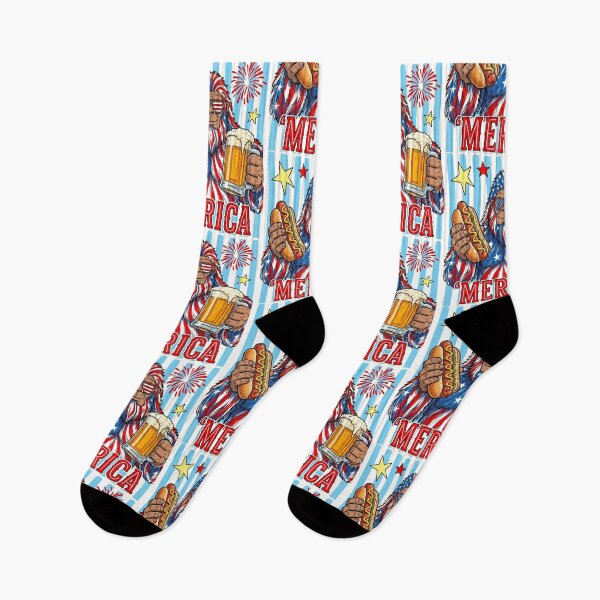 Item preview, Bigfoot 4th of July Patriotic American Flag Sasquatch Beer Drinking Hotdog designed and sold by HalloweenGift.