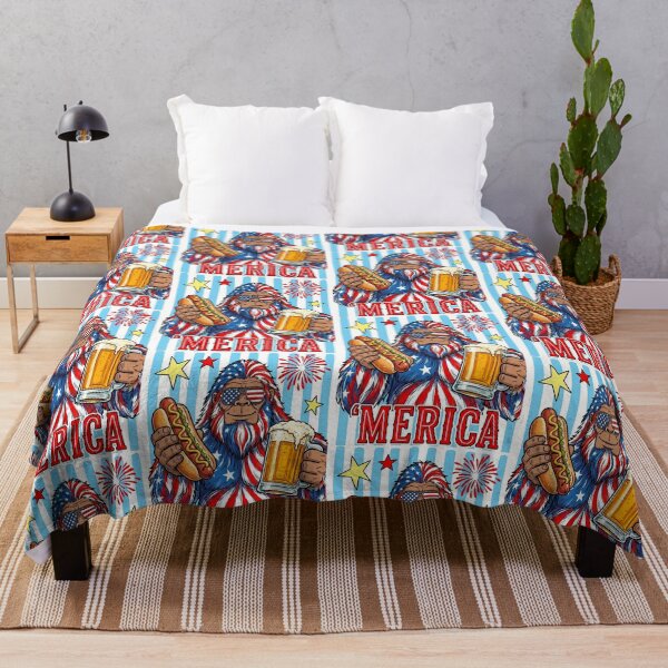 Item preview, Bigfoot 4th of July Patriotic American Flag Sasquatch Beer Drinking Hotdog designed and sold by HalloweenGift.