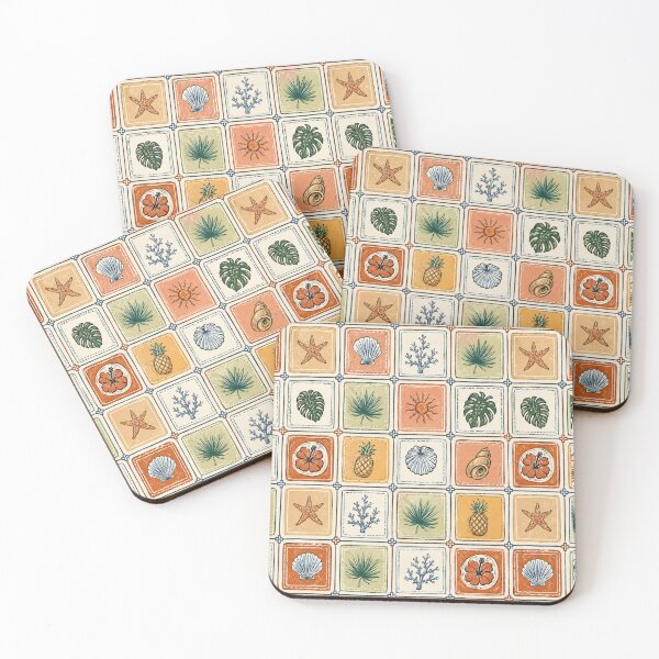 Item preview, Nostalgic Coastal Tile Seamless Pattern | Tropical Beach Icons in Vintage Mediterranean Style designed and sold by Ioanna-Studio.