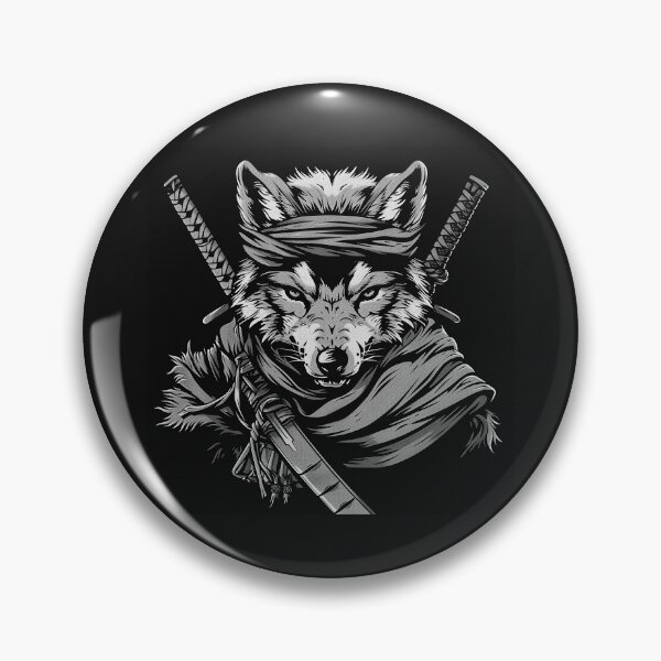 Item preview, Black and White Samurai Wolf Ninja Warrior Art designed and sold by inkoutninja.