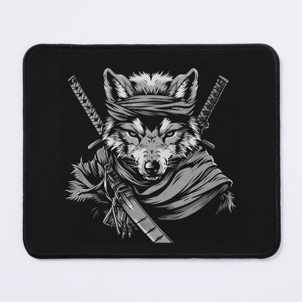 Item preview, Black and White Samurai Wolf Ninja Warrior Art designed and sold by inkoutninja.