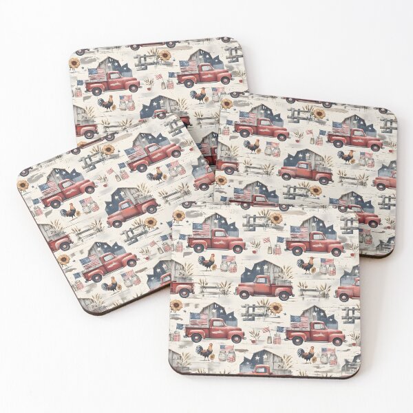 Item preview, Modern Farmhouse Americana Patriotic 4th of July Seamless Pattern — Vintage Red Truck, Barn, Rooster, Sunflower designed and sold by Amplify-n-Co.