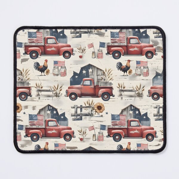 Item preview, Modern Farmhouse Americana Patriotic 4th of July Seamless Pattern — Vintage Red Truck, Barn, Rooster, Sunflower designed and sold by Amplify-n-Co.