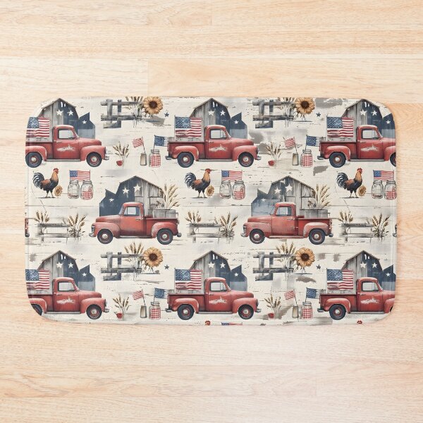 Item preview, Modern Farmhouse Americana Patriotic 4th of July Seamless Pattern — Vintage Red Truck, Barn, Rooster, Sunflower designed and sold by Amplify-n-Co.