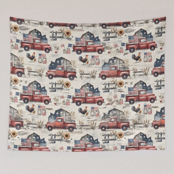 Item preview, Modern Farmhouse Americana Patriotic 4th of July Seamless Pattern — Vintage Red Truck, Barn, Rooster, Sunflower designed and sold by Amplify-n-Co.