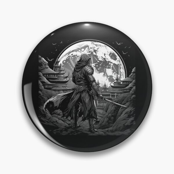 Item preview, Black and White Samurai Ninja Warrior Full Moon Art designed and sold by inkoutninja.