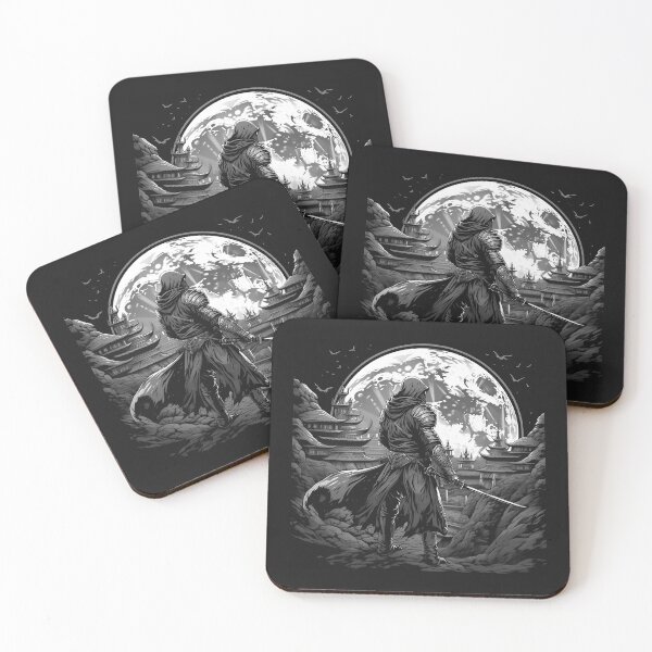 Item preview, Black and White Samurai Ninja Warrior Full Moon Art designed and sold by inkoutninja.