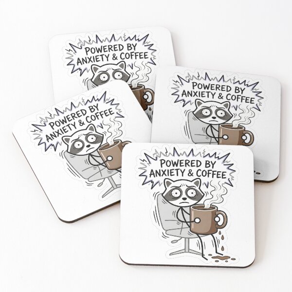 Item preview, Powered By Anxiety and Coffee Funny Raccoon designed and sold by SoftAuraStudi0.