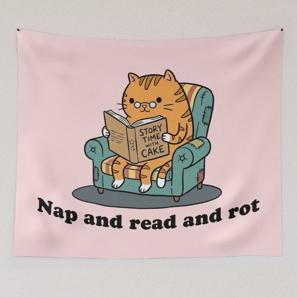 Item preview, Nap and Read and Rot — Cozy Cat Reading Funny Quote | Book Lover Gift, Goblincore Homebody Sticker designed and sold by ArtofDari.