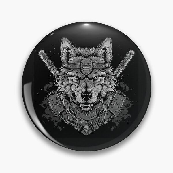 Item preview, Black and White Samurai Wolf Warrior Katana Art designed and sold by inkoutninja.