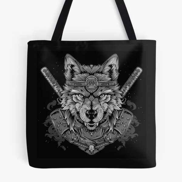 Item preview, Black and White Samurai Wolf Warrior Katana Art designed and sold by inkoutninja.
