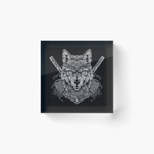 Item preview, Black and White Samurai Wolf Warrior Katana Art designed and sold by inkoutninja.