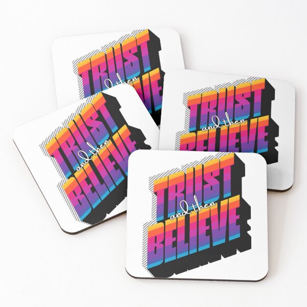 Item preview, Trust and Then Believe — Retro Sunset Stripe Typography Tee designed and sold by DonnaRaine.