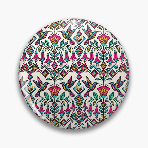 Item preview, Geometric Hummingbird Pattern with Pink Fuchsia Flower in Tribal Art Style designed and sold by SplashTastic.