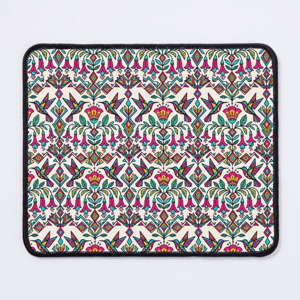 Item preview, Geometric Hummingbird Pattern with Pink Fuchsia Flower in Tribal Art Style designed and sold by SplashTastic.