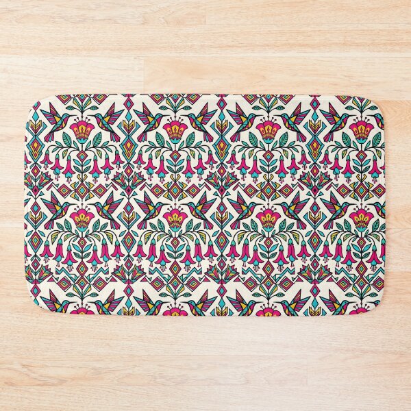 Item preview, Geometric Hummingbird Pattern with Pink Fuchsia Flower in Tribal Art Style designed and sold by SplashTastic.