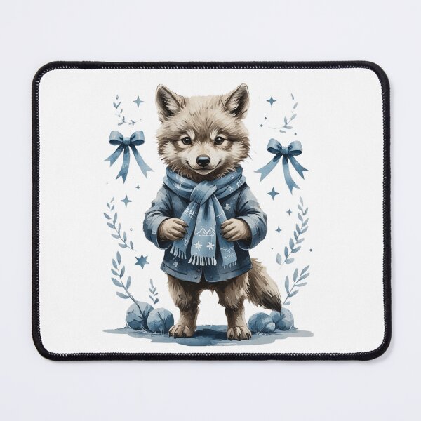 Item preview, Cute Watercolor Blue Winter Wolf Cub Vintage Nursery Art designed and sold by AQUILAKREO.