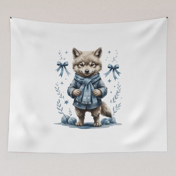 Item preview, Cute Watercolor Blue Winter Wolf Cub Vintage Nursery Art designed and sold by AQUILAKREO.