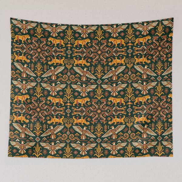 Item preview, Geometric Totem Animals Pattern with Tribal Corn Harvest and Native American Inspired Motif designed and sold by SplashTastic.
