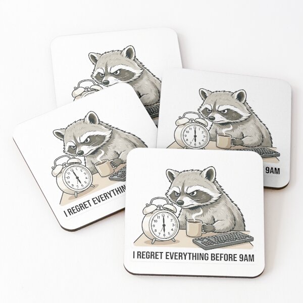 Item preview, I Regret Everything Before 9AM Funny Raccoon Office Humor designed and sold by SoftAuraStudi0.