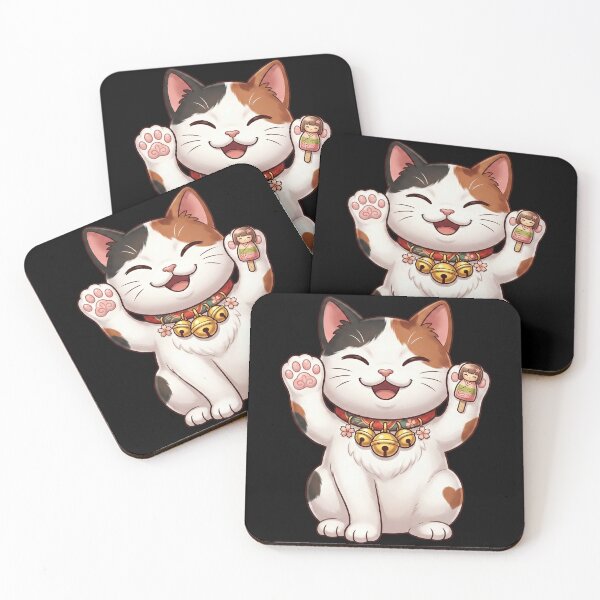 Item preview, Kawaii Lucky Beckoning Maneki Neko Calico Cat designed and sold by CrystalMineArts.