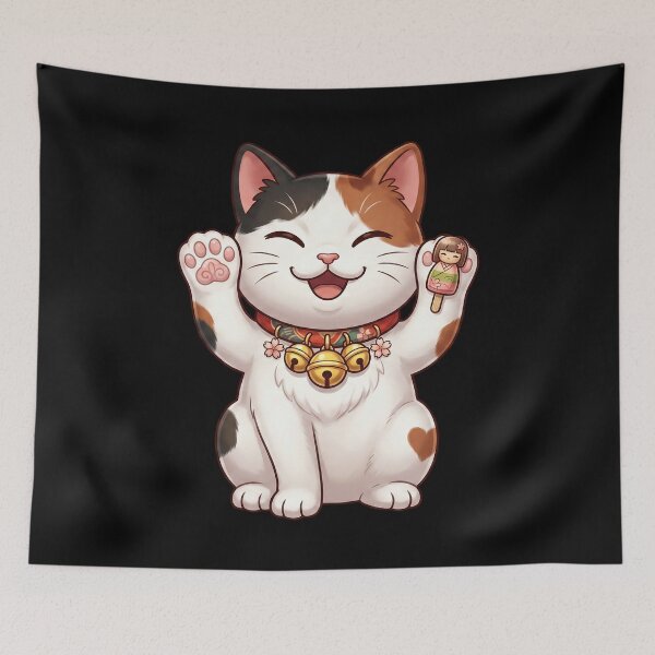 Item preview, Kawaii Lucky Beckoning Maneki Neko Calico Cat designed and sold by CrystalMineArts.