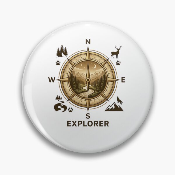 Item preview, Vintage Compass Explorer Scenic Mountain Badge designed and sold by GiggleInkTees.