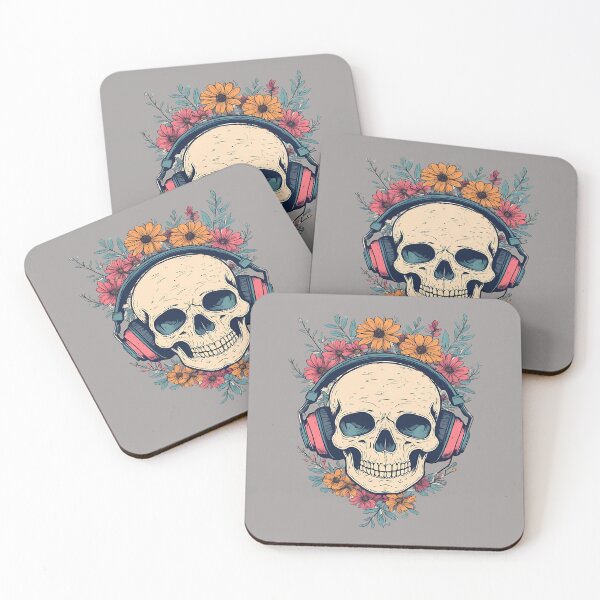 Item preview, Floral Skull with Headphones   - World Music Day designed and sold by Art-Arcade6.