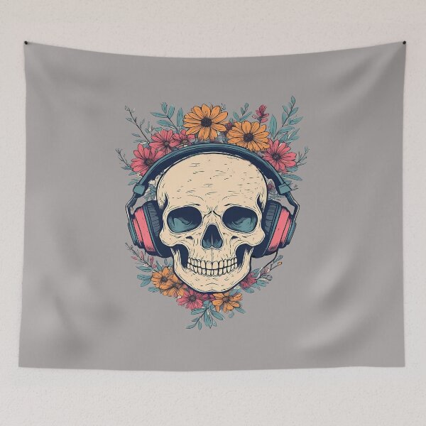 Item preview, Floral Skull with Headphones   - World Music Day designed and sold by Art-Arcade6.