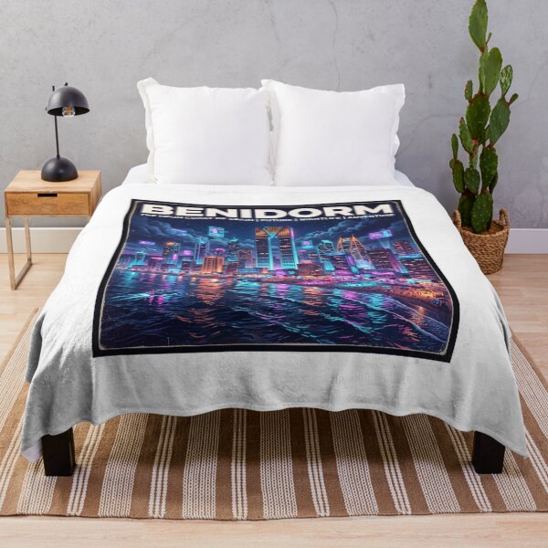 Item preview, Benidorm Spain Cyberpunk Poster - Neon City Skyline Art Print designed and sold by ryanguas.