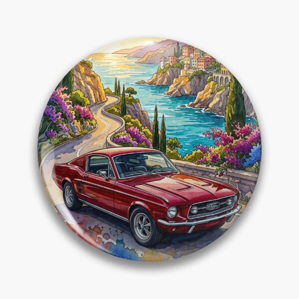 Item preview, Watercolor Illustration Vintage Muscle Car Cruising Coastal Highway designed and sold by RevUpDesign.