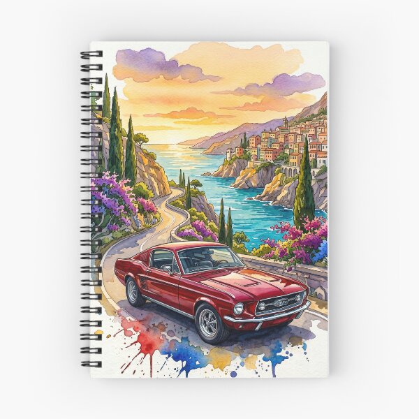 Item preview, Watercolor Illustration Vintage Muscle Car Cruising Coastal Highway designed and sold by RevUpDesign.
