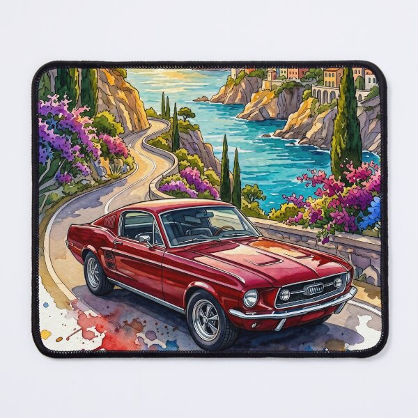 Item preview, Watercolor Illustration Vintage Muscle Car Cruising Coastal Highway designed and sold by RevUpDesign.