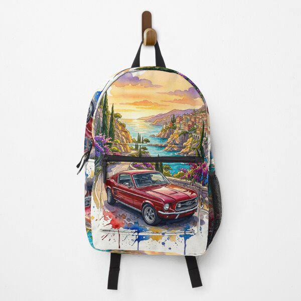 Item preview, Watercolor Illustration Vintage Muscle Car Cruising Coastal Highway designed and sold by RevUpDesign.