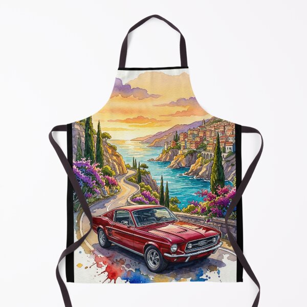 Item preview, Watercolor Illustration Vintage Muscle Car Cruising Coastal Highway designed and sold by RevUpDesign.