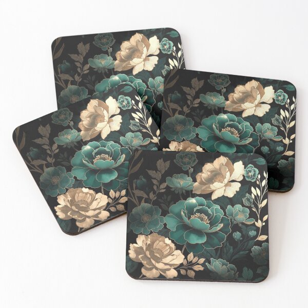 Item preview, Dark Floral Pattern with Teal and Cream designed and sold by IntelliMindDesigns.