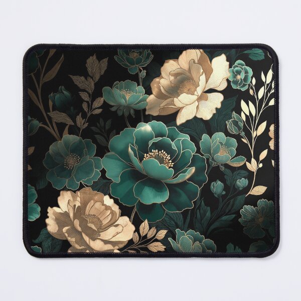 Item preview, Dark Floral Pattern with Teal and Cream designed and sold by IntelliMindDesigns.